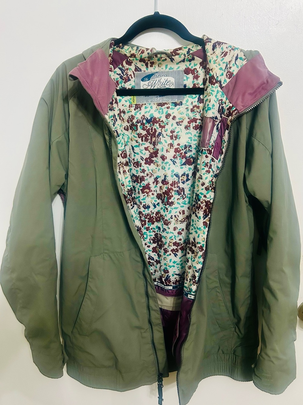Burton Olive Green Ski Jacket with Mauve Trim and Floral Lining